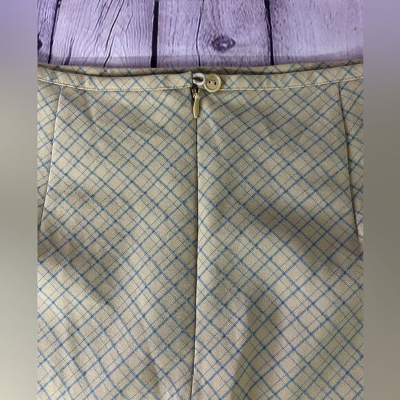 Hennes Collection Tan Blue Minimalist Academia Lined A-line Midi Skirt Size 12 - Picture 4 of 9